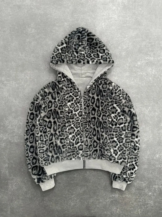 Reversible Leopard Print Zip-Up Hoodie