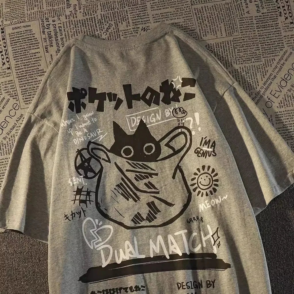 Japanese Cat Graphic T-Shirt