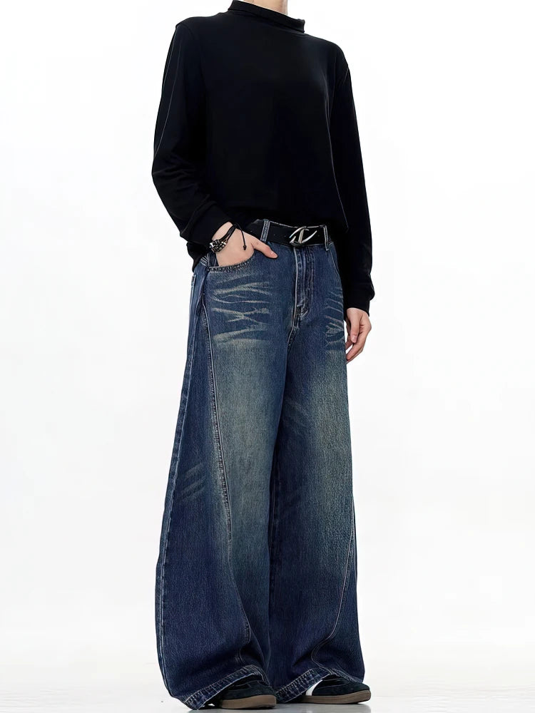 Washed Baggy Curved Stitch Jeans