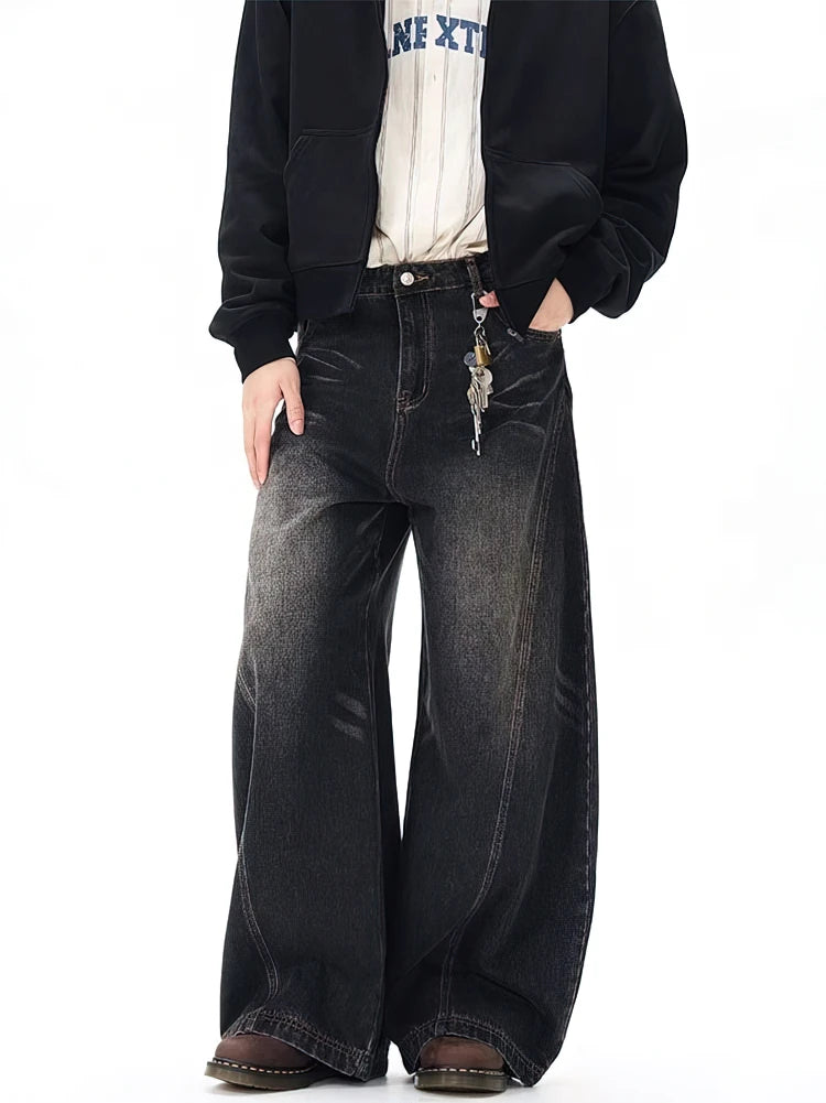 Washed Baggy Curved Stitch Jeans