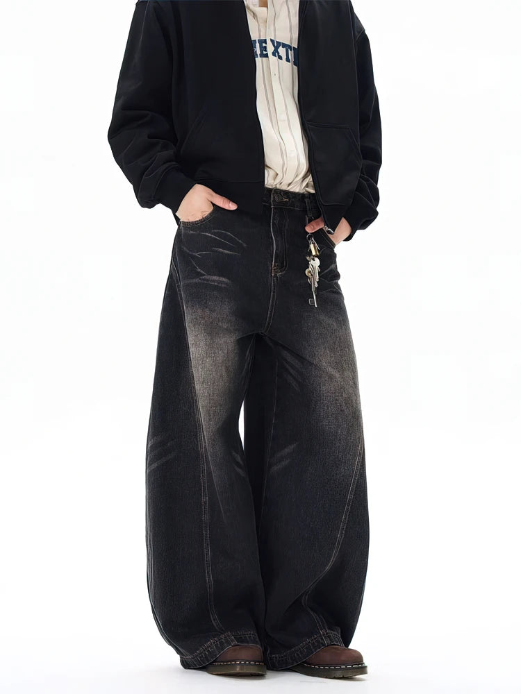 Washed Baggy Curved Stitch Jeans