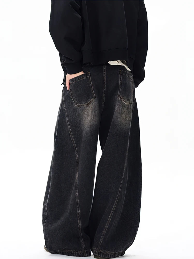 Washed Baggy Curved Stitch Jeans